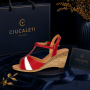 sandale dama rosii din piele naturala cu insertii albe si platforma ortopedica S61XRA